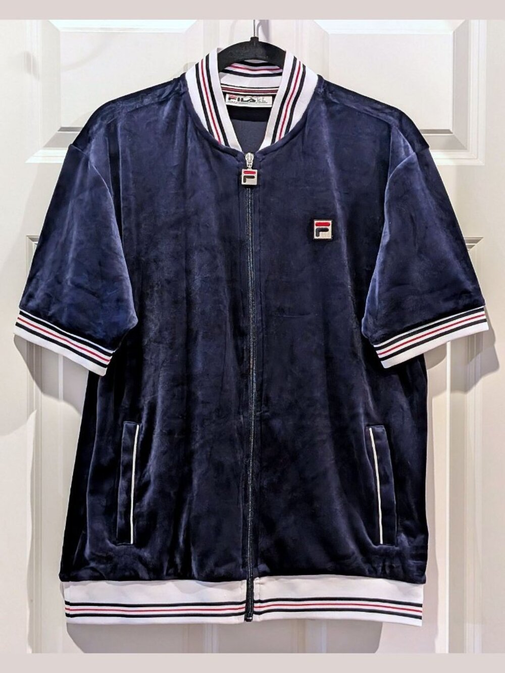 RARE NWOT Fila Velour NAVY Short Sleeve Track JACKET Estudio Y2K #M